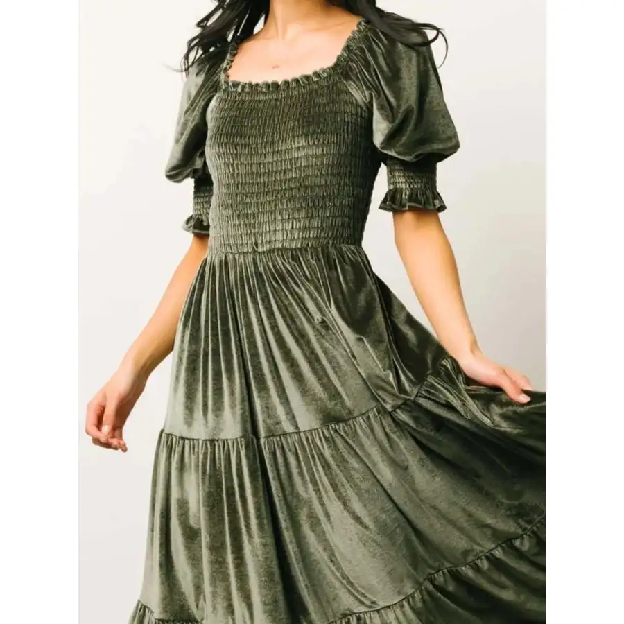 Smocked Half Sleeve Tiered Midi Dress