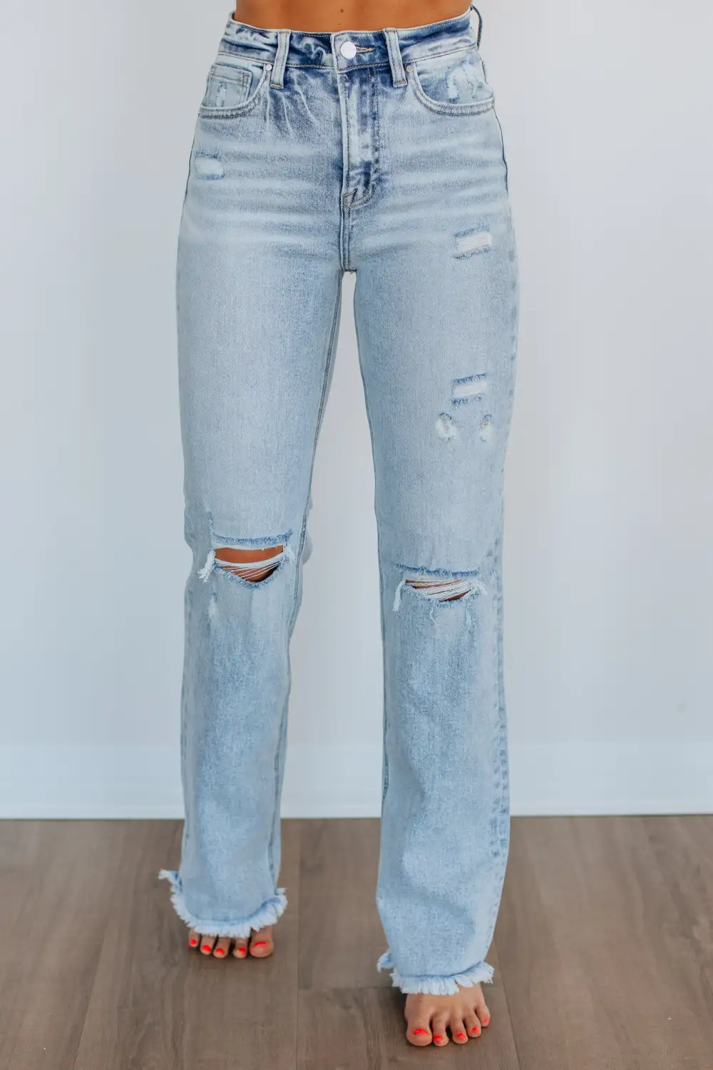 Women's High Rise Fading Whiskering Cotton Blend Jeans