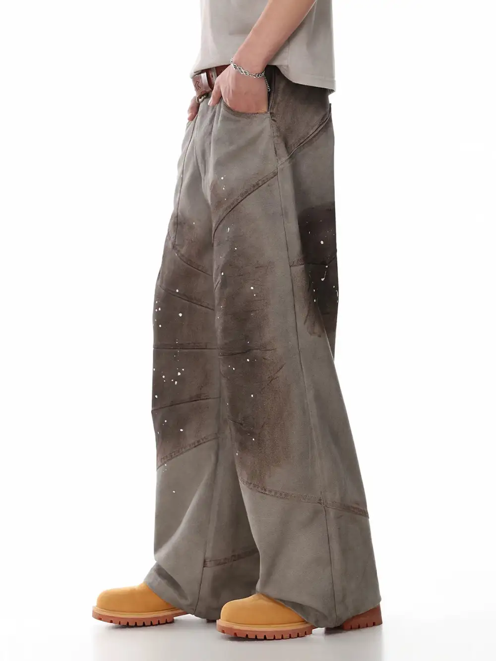 Wide-Leg Graphic Washed  Pants