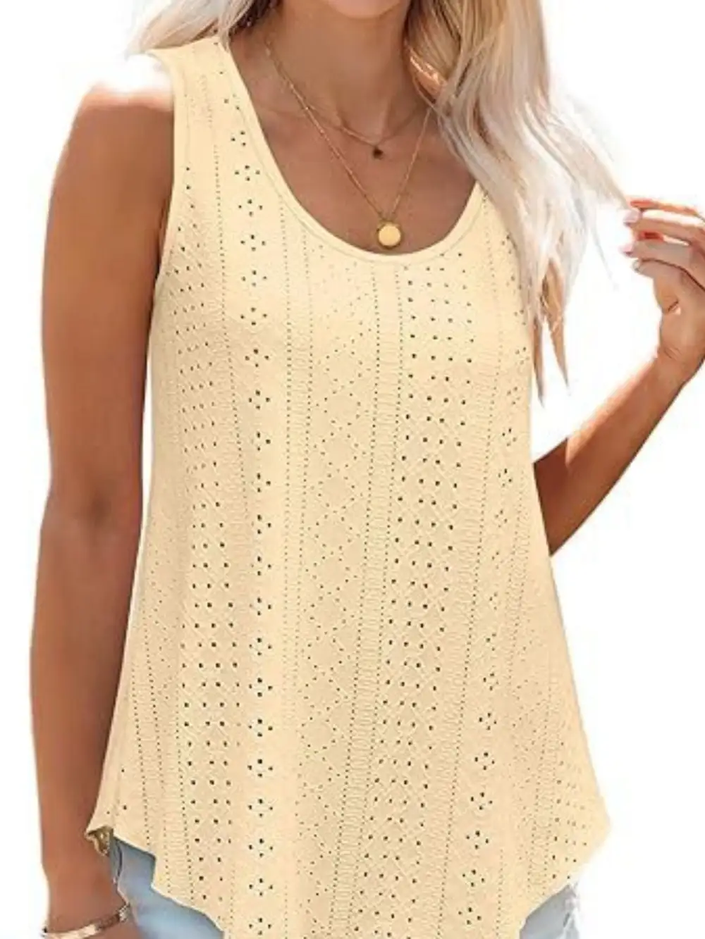 Scoop-Neck Eyelet Tank Top