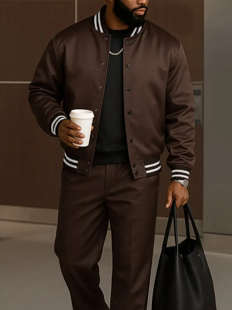 Modern Contrast Stripe Jacket Pants Set