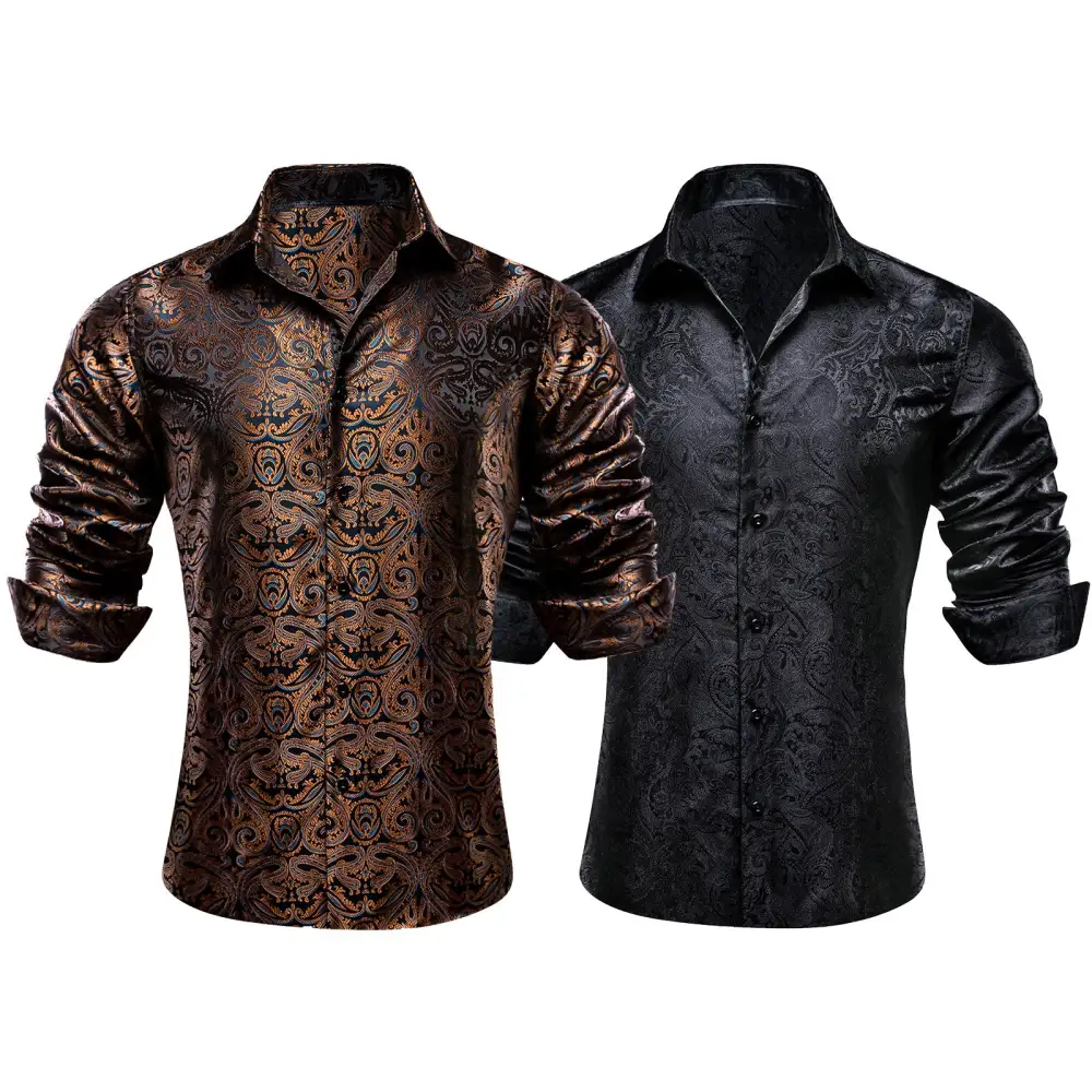 Casual Paisley Long Sleeve Silk Dress Shirt