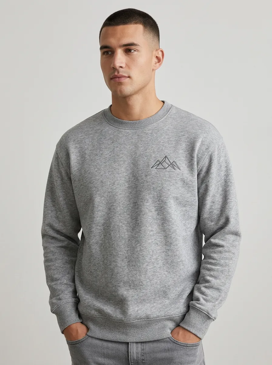 Men's Grey Outdoor Mountain Line Art Fleece Sweatshirt