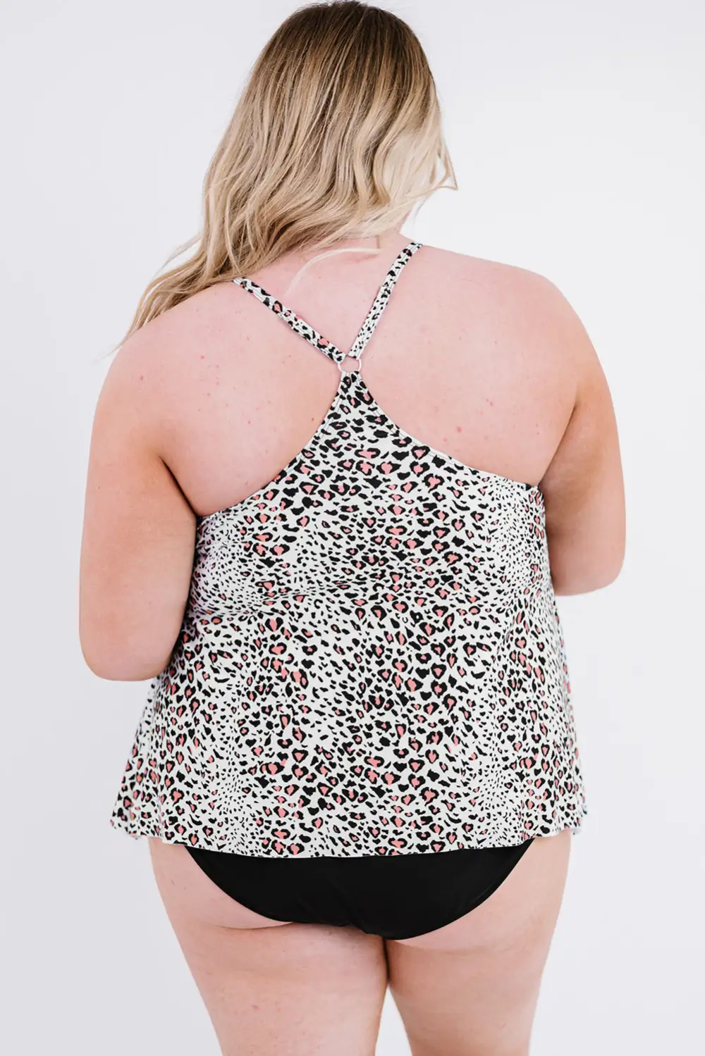 Swimwear Leopard Print Hem Irregular Plus Size Tankini Set