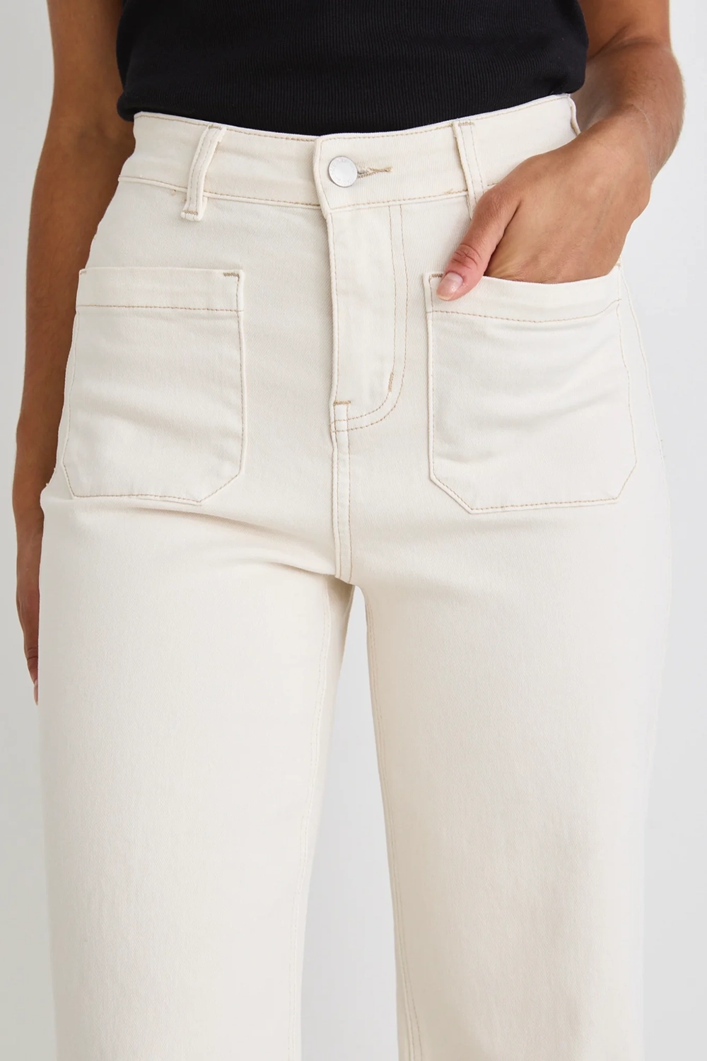 Ecru High - Rise Wide - Leg Jeans