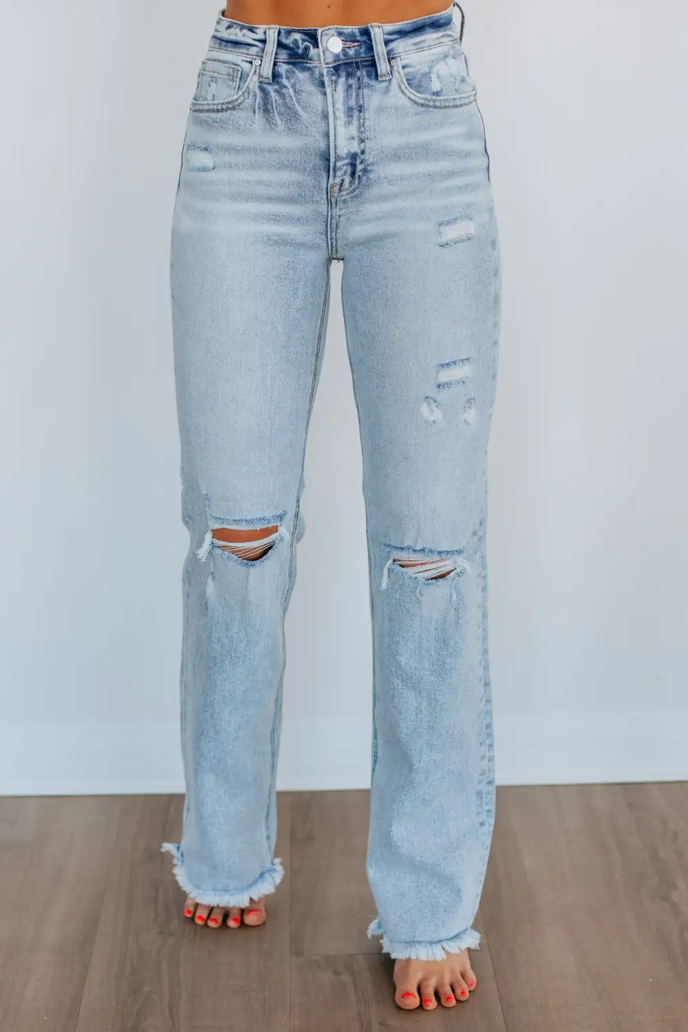 Women's High Rise Fading Whiskering Cotton Blend Jeans