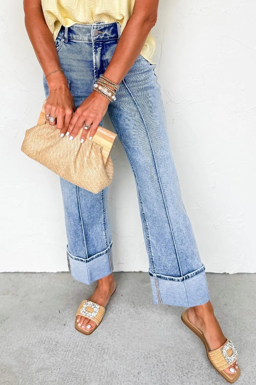 High Waist Pocketed Casual Jeans