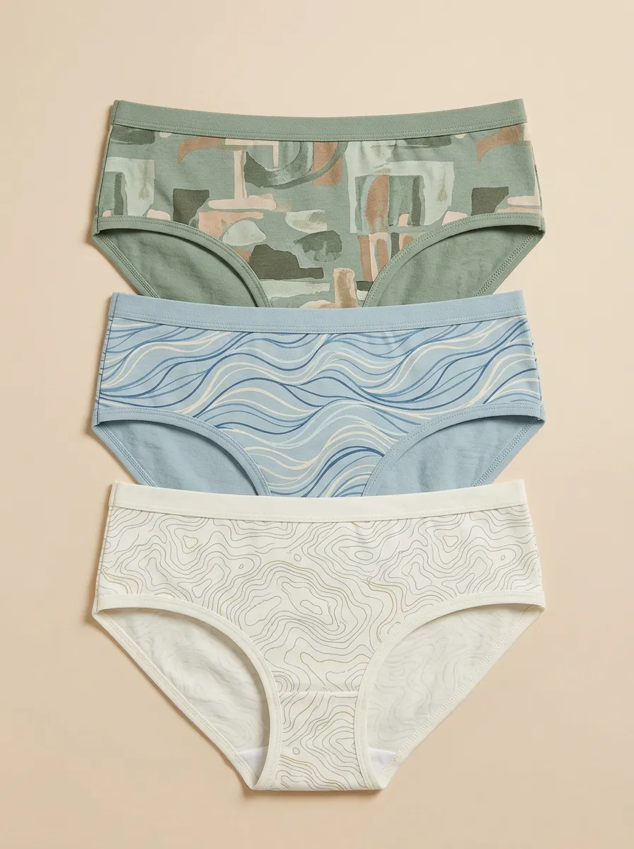 Women's Abstract Wave Topographic Printed Three-Pack Panties