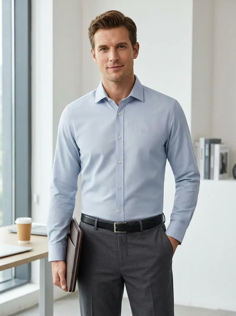Men's Business Casual Non-Iron Cotton Embroidered Logo Dress Shirt