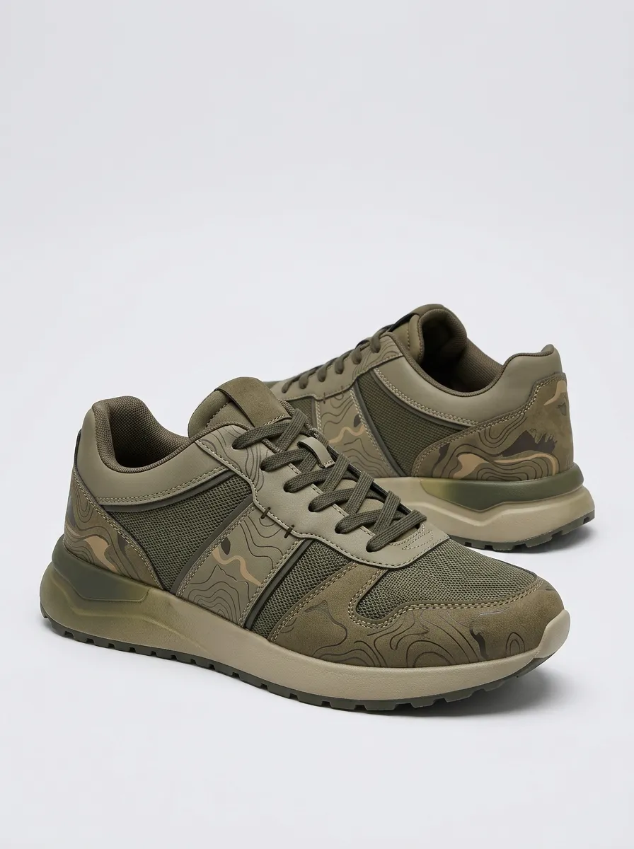 Men's Outdoor Hiking Enthusiast Topographic Map Printed Sneakers