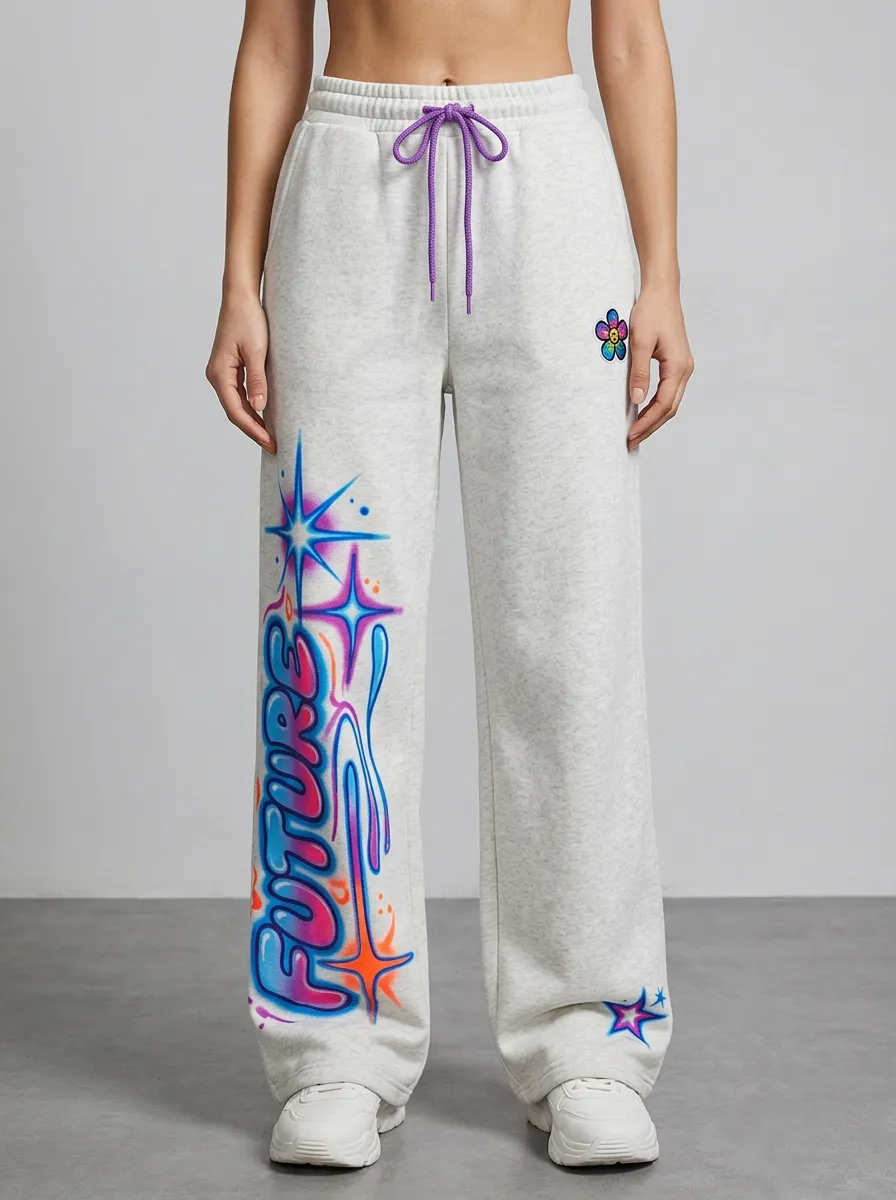 Unisex Urban Streetwear Graffiti Floral Star Sweatpants