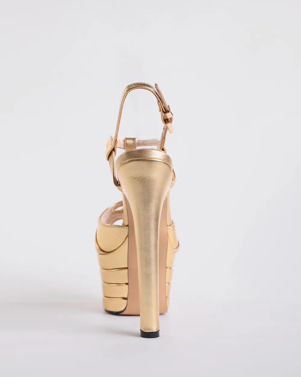 Rivet Strap Platform Heels in Gold
