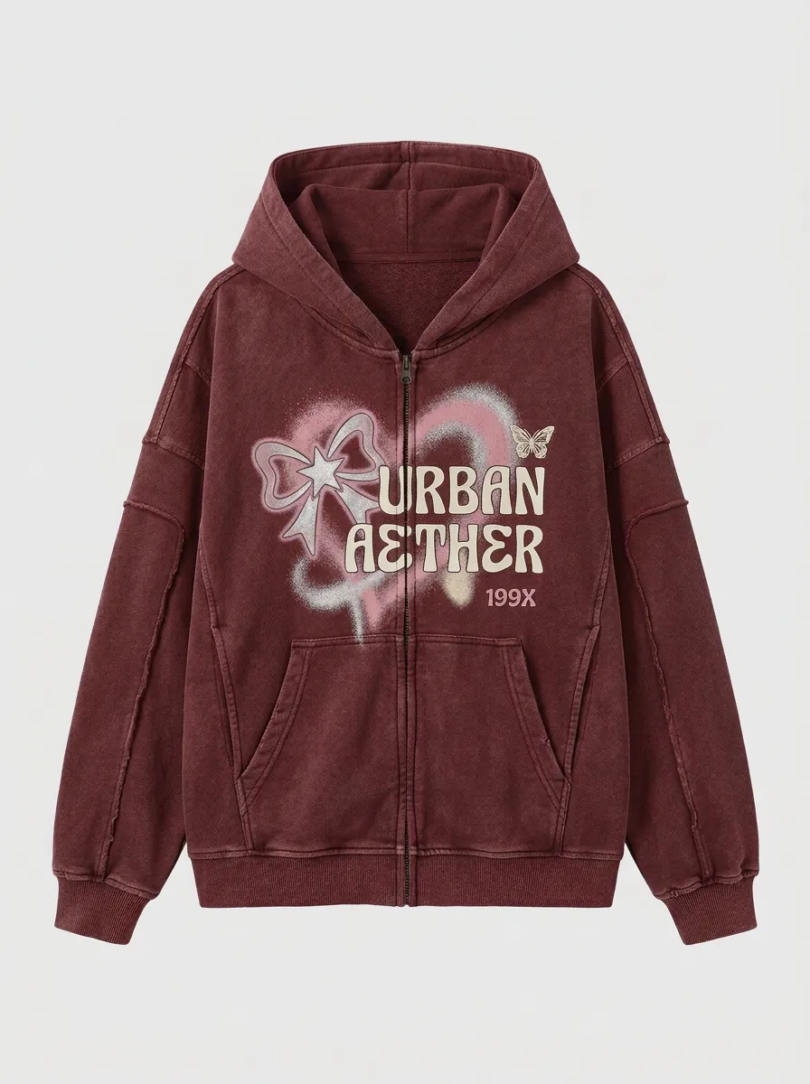 Unisex Streetwear Y2K Bow Butterfly Printed Zip-up Hoodie