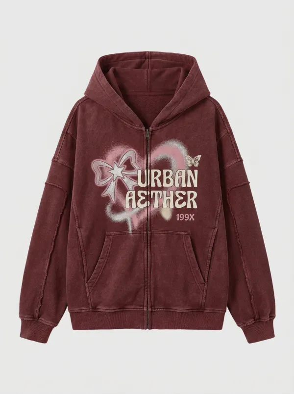 Unisex Streetwear Y2K Bow Butterfly Printed Zip-up Hoodie