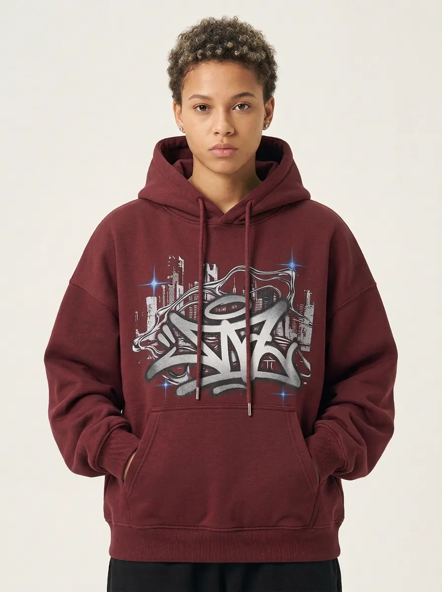 Unisex Streetwear Urban Graffiti Cityscape Hoodie