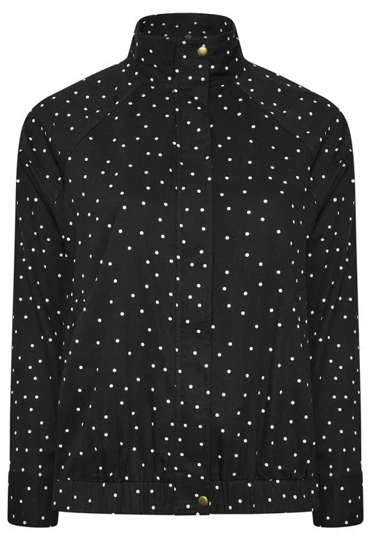 Black Polka Dot Funnel Neck Bomber Jacket