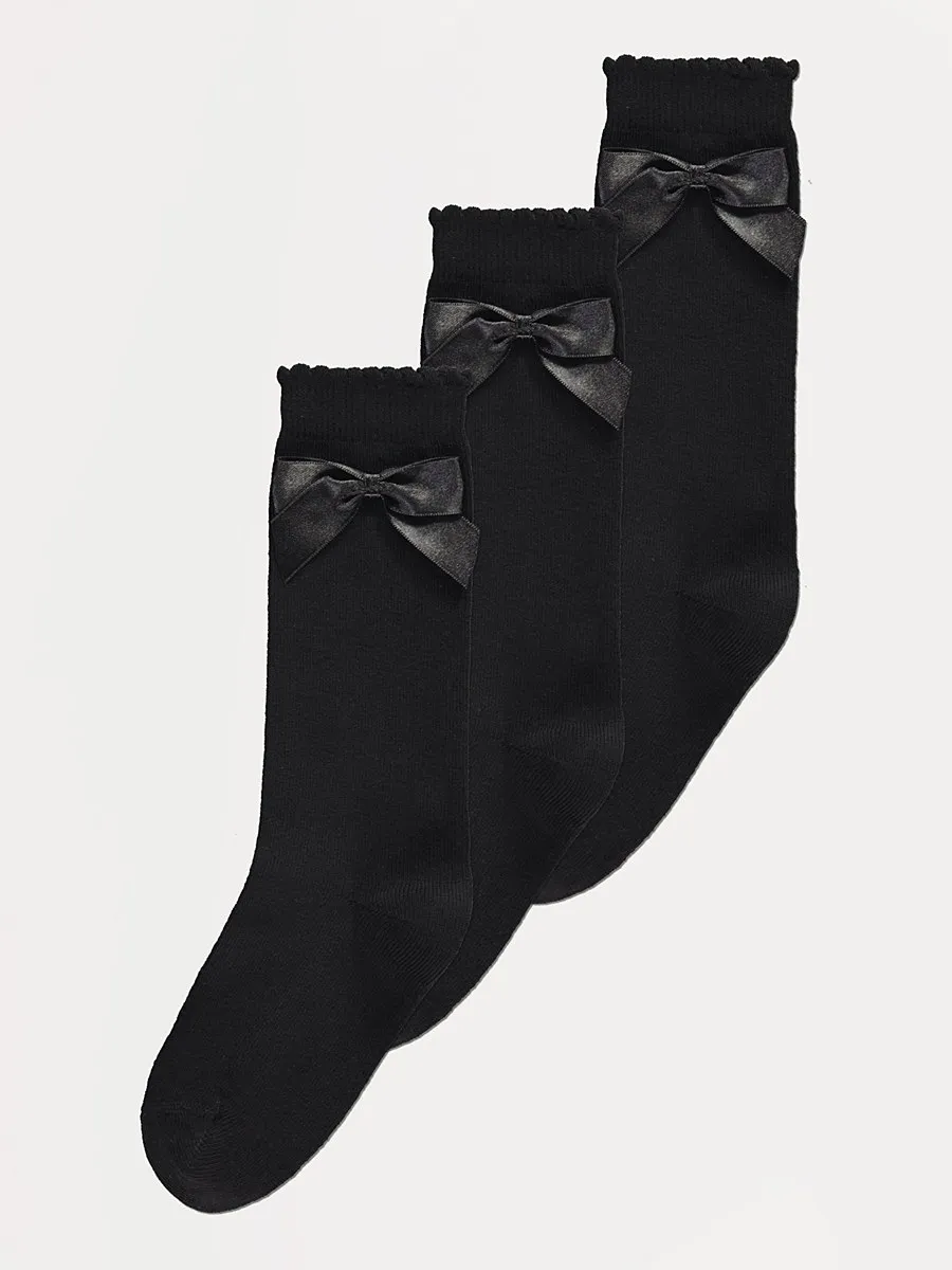 Black Bow Cotton Rich Knee High Socks 3 Pack