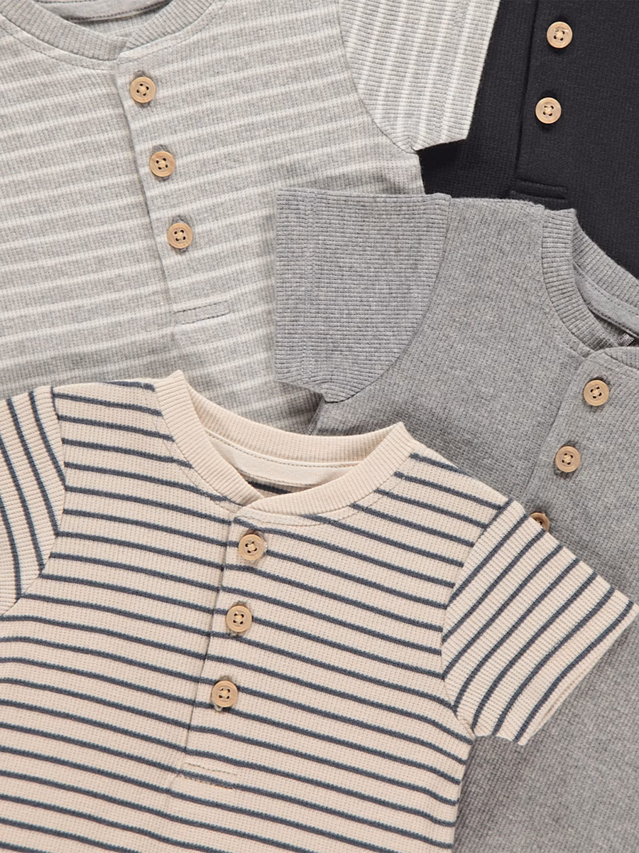 Striped Ribbed Short Sleeve Bodysuits 4 Pack detail 1