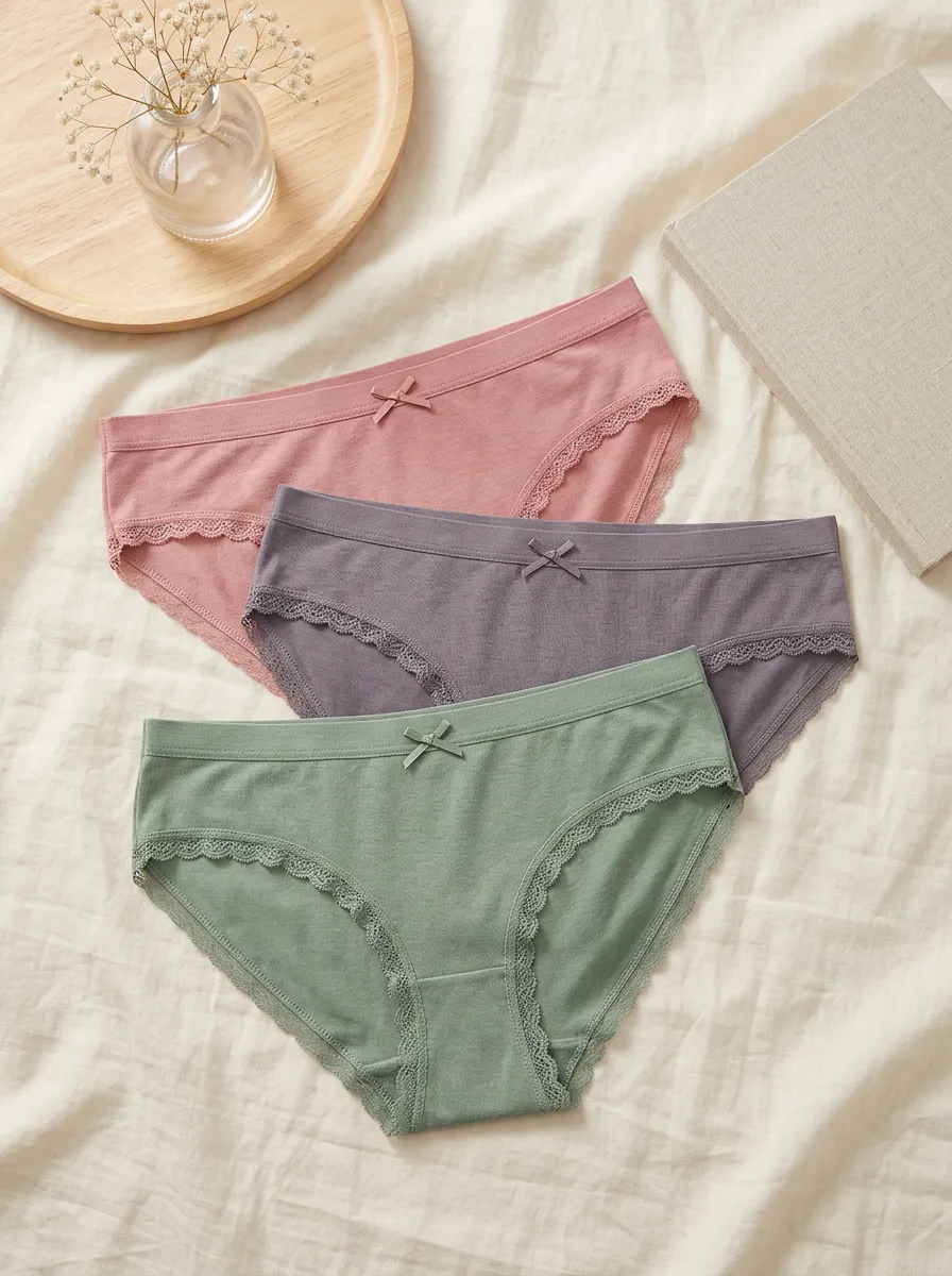 Women's Lace Trim Bow Detail Solid 3-Pack Panty Set