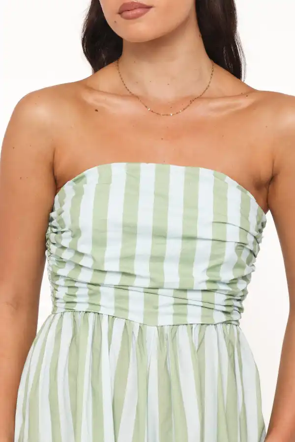 Strapless Wide-Leg Gingham Striped Printed Jumpsuit