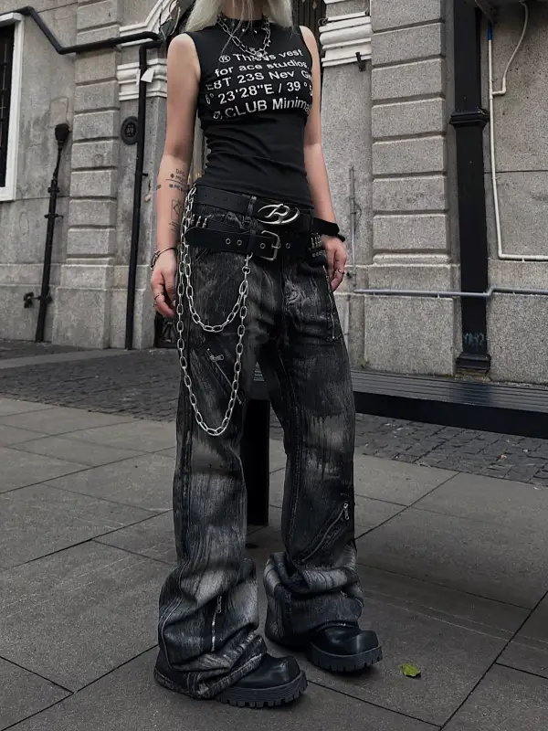 Flared Waxed Zip-Detail Jeans