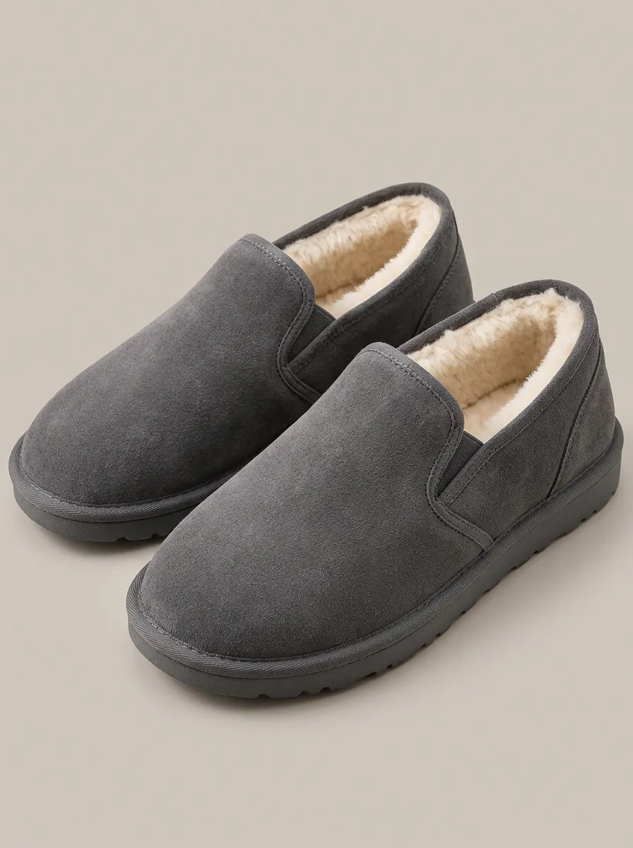 Fleece Lined Slippers in Grey with a Soft Lined Finish
