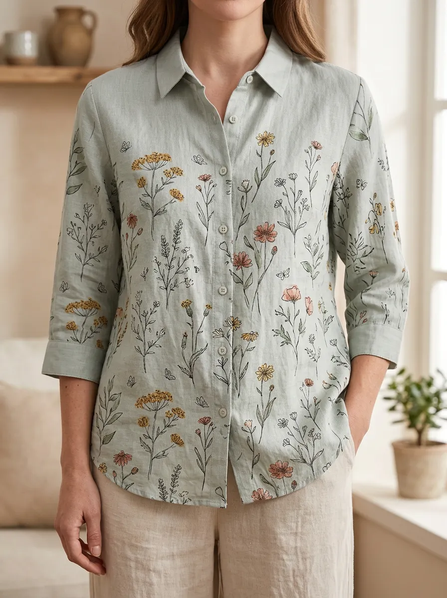 Women's Botanical Nature Lover Wildflower Landscape Shirt