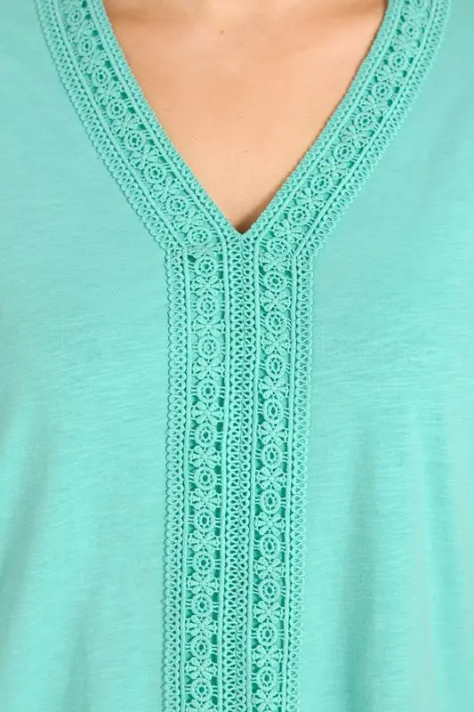 Aqua Blue Cotton Crochet Trim Top