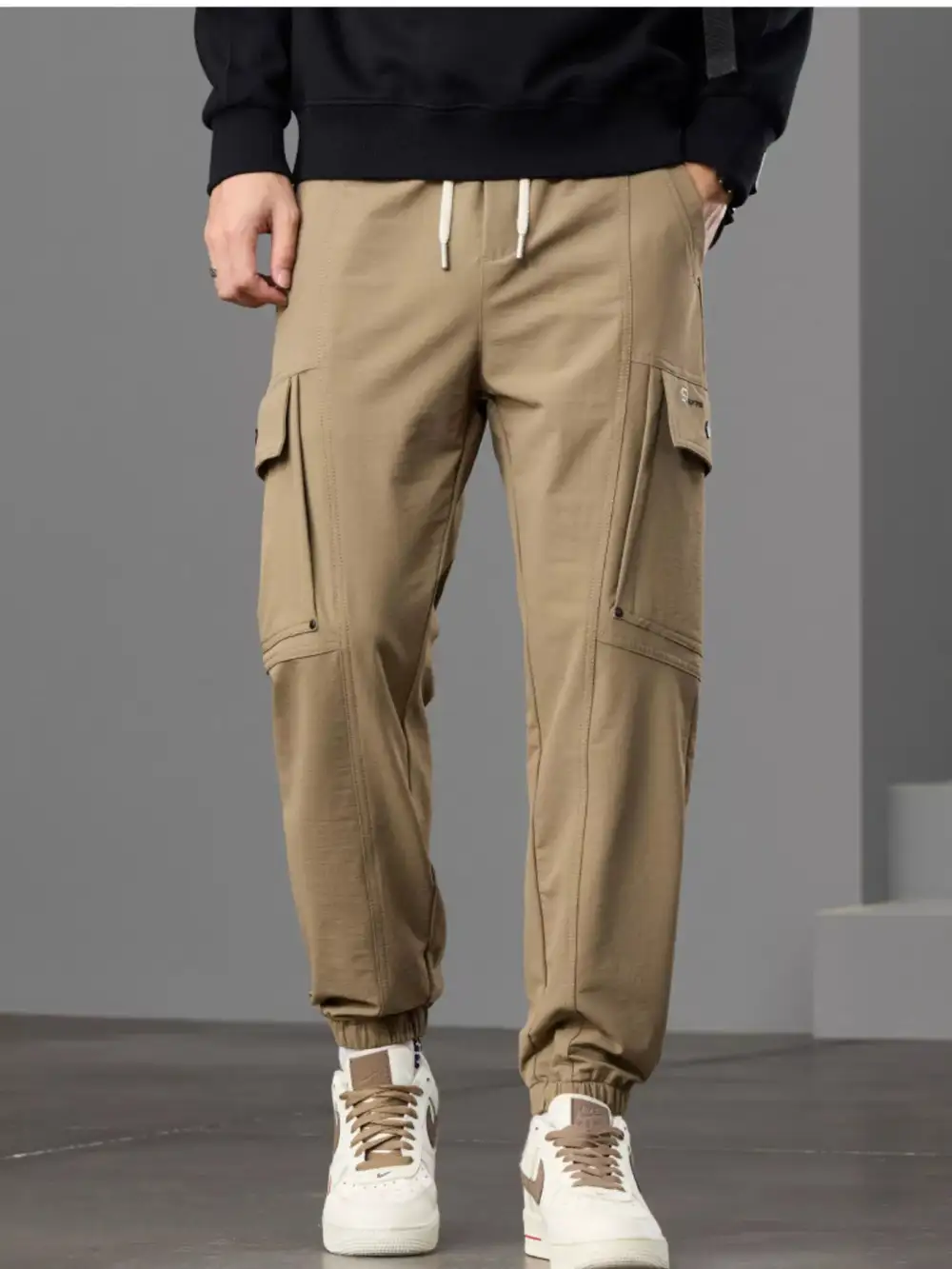 Men's Casual Cargo Pants with Drawstring Waist