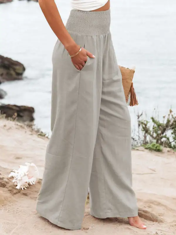 Wide Leg Slub Loose Trousers Pants