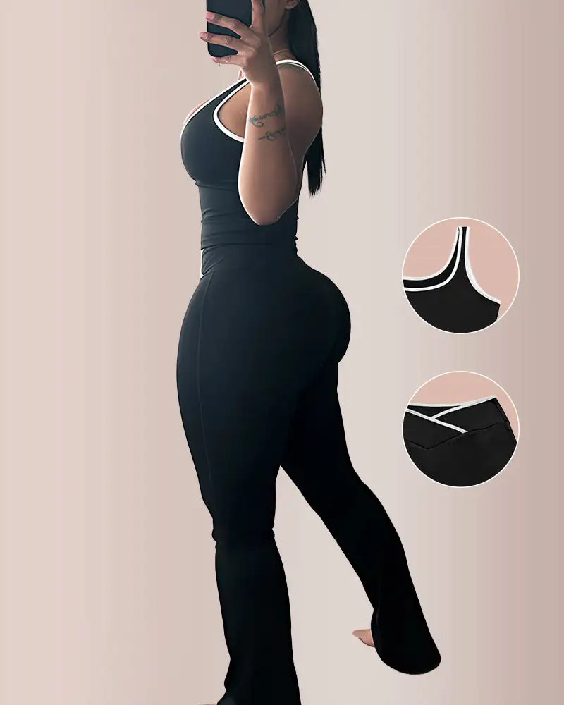 Contrast Trim Cross-Waist Flared Active Set