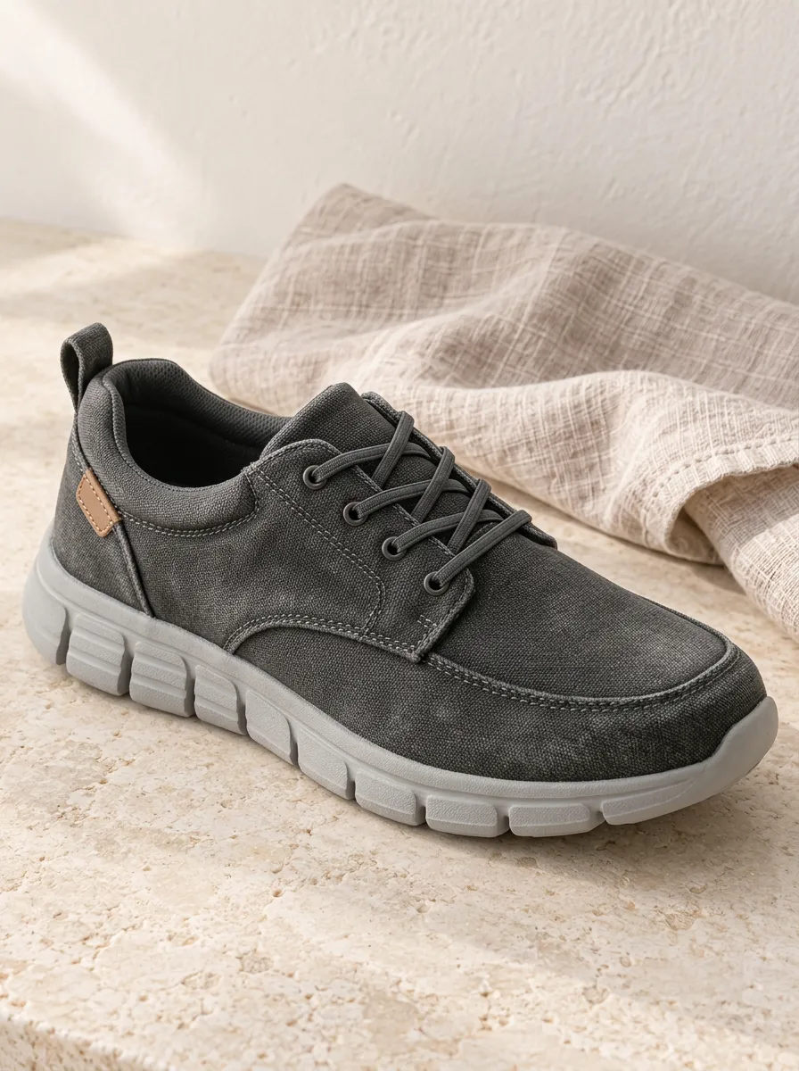 Men's Low Profile Casual Soft Sole Elastic Lace-up Canvas Shoes