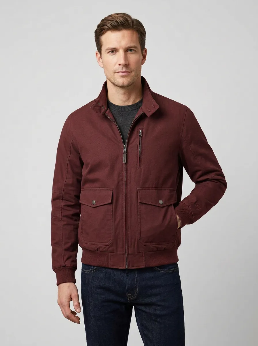 Men's Casual Charcoal Utility Zip-Up Bomber Jacket