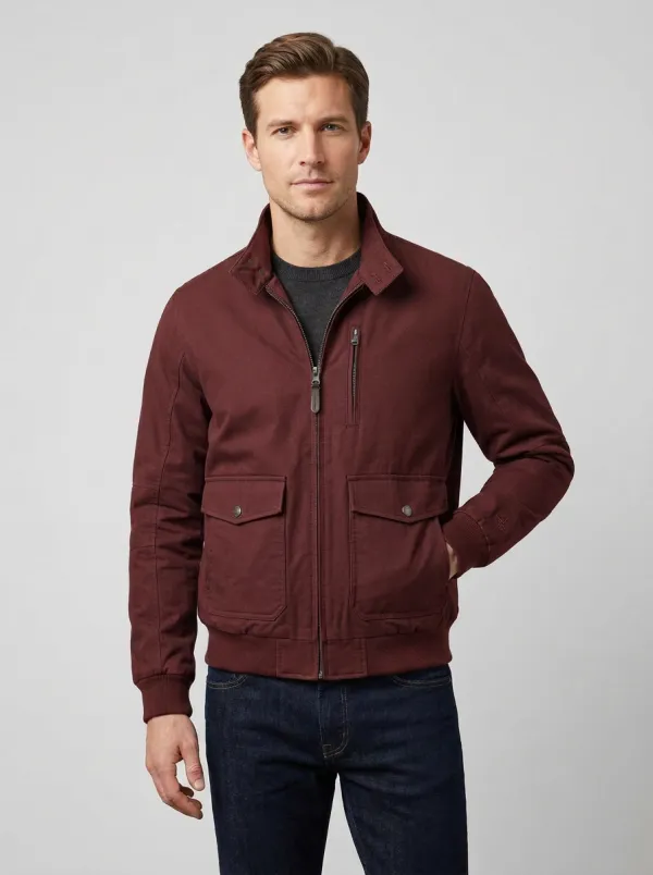 Men's Casual Charcoal Utility Zip-Up Bomber Jacket