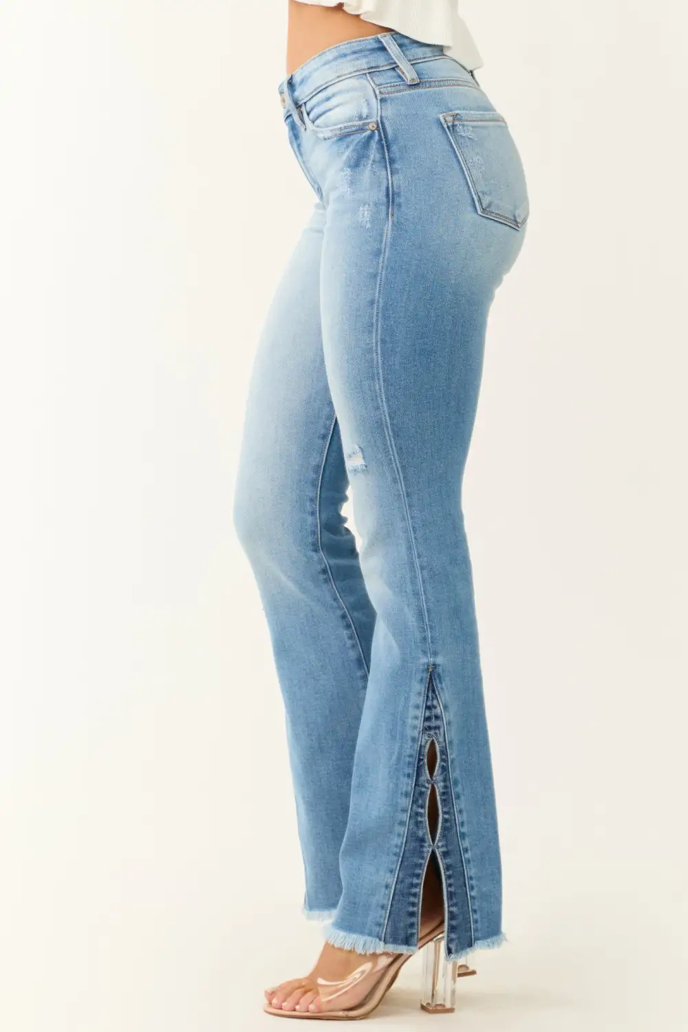 Light Wash Side Split Flare JEANS