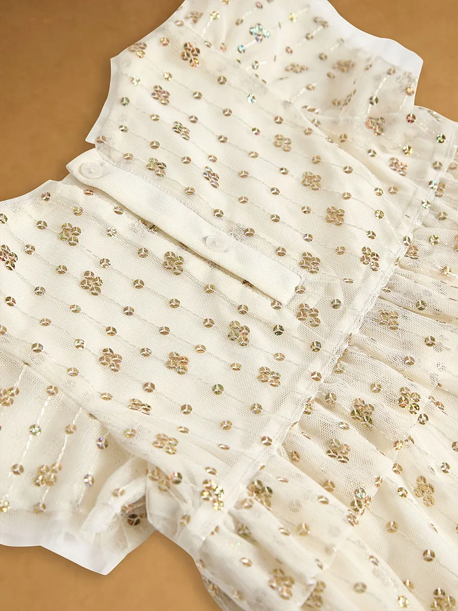 Cream Sequin Tiered Dress