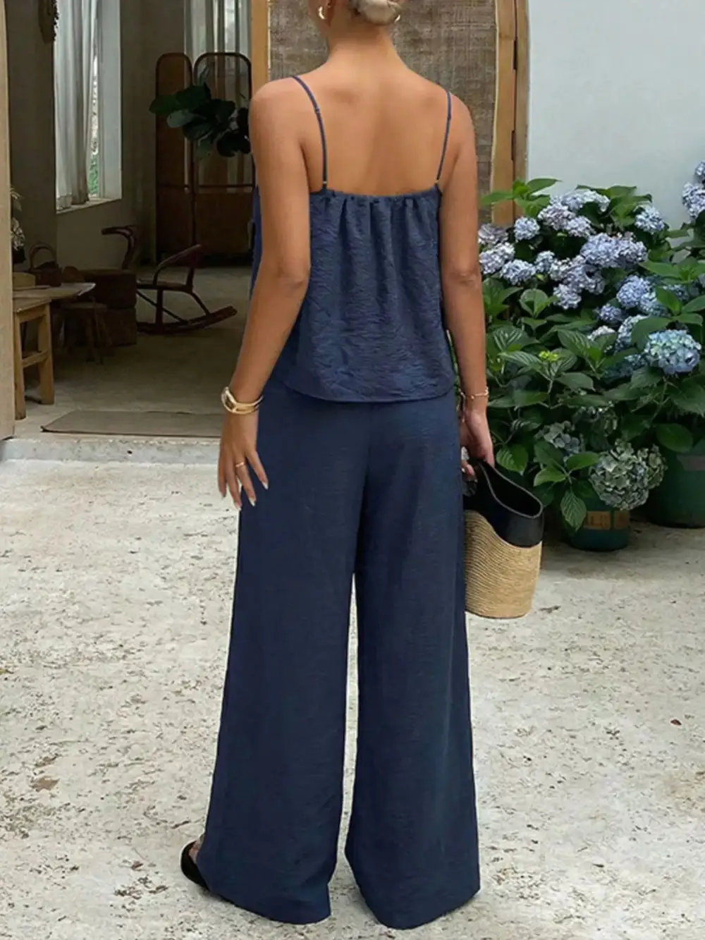 Lace Trim Cami and Wide Leg Pants Set