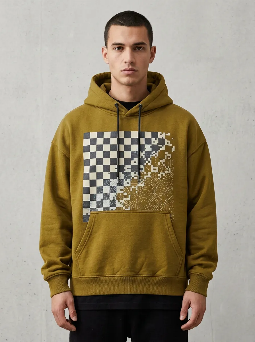 Topographic Checkered Geometric Men's Graphic Hoodie