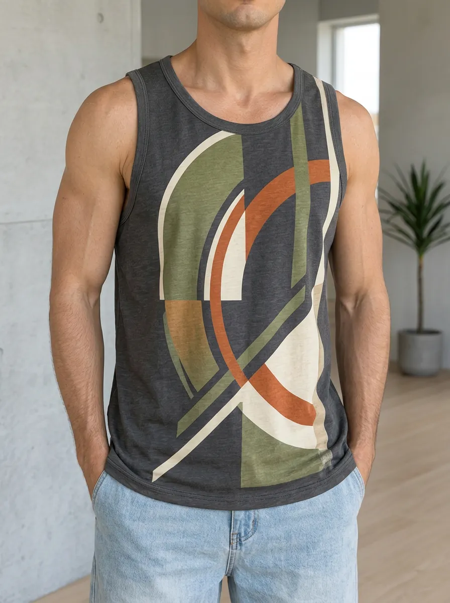 Men's Abstract Geometric Art Wide Armhole Tank Top