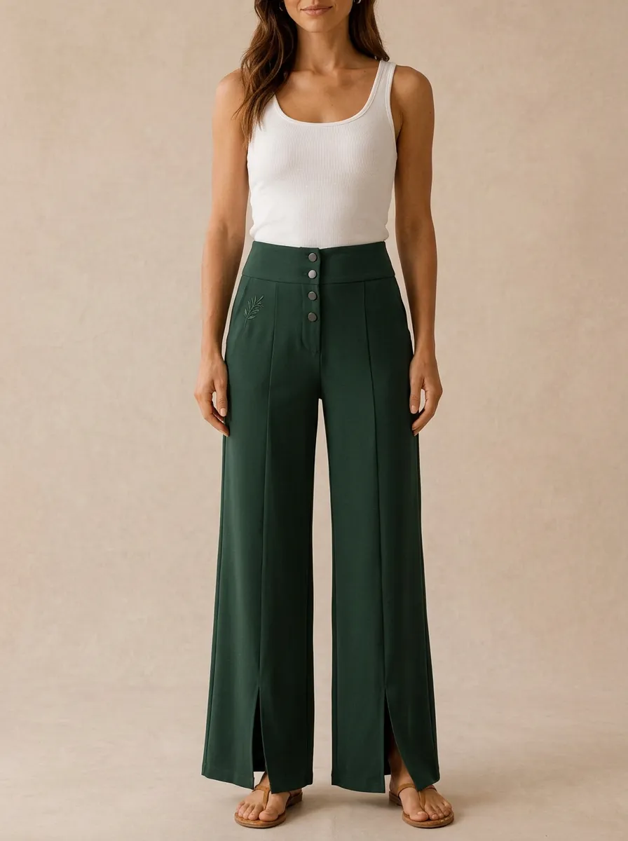 Women's Botanical High-Waisted Button-Front Trousers