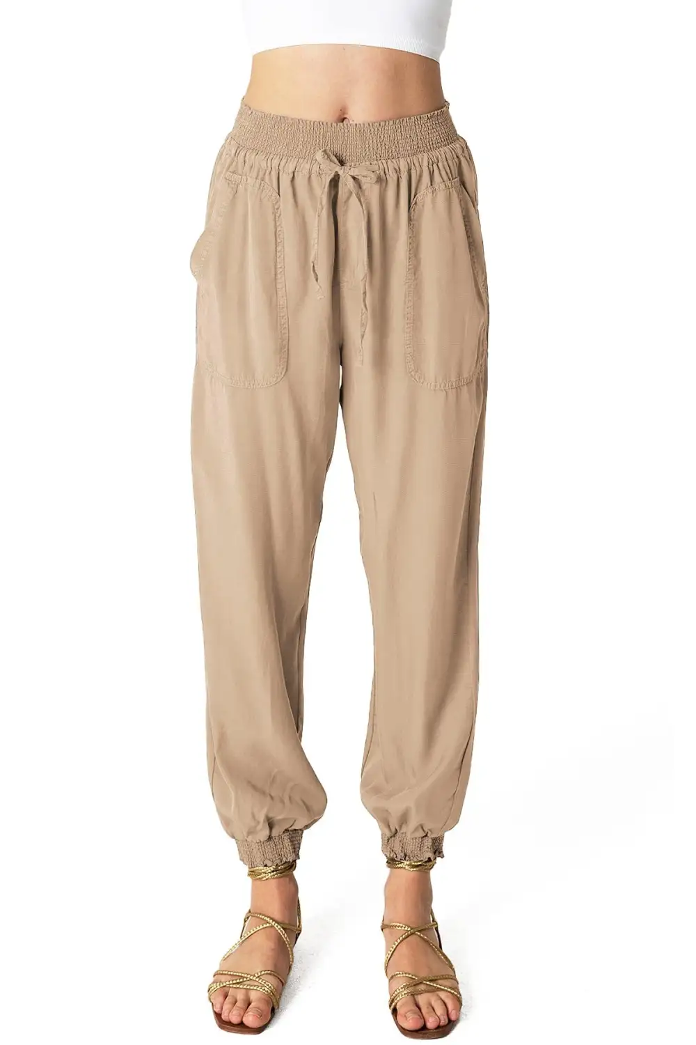 Solid Color Elastic Waist Joggers