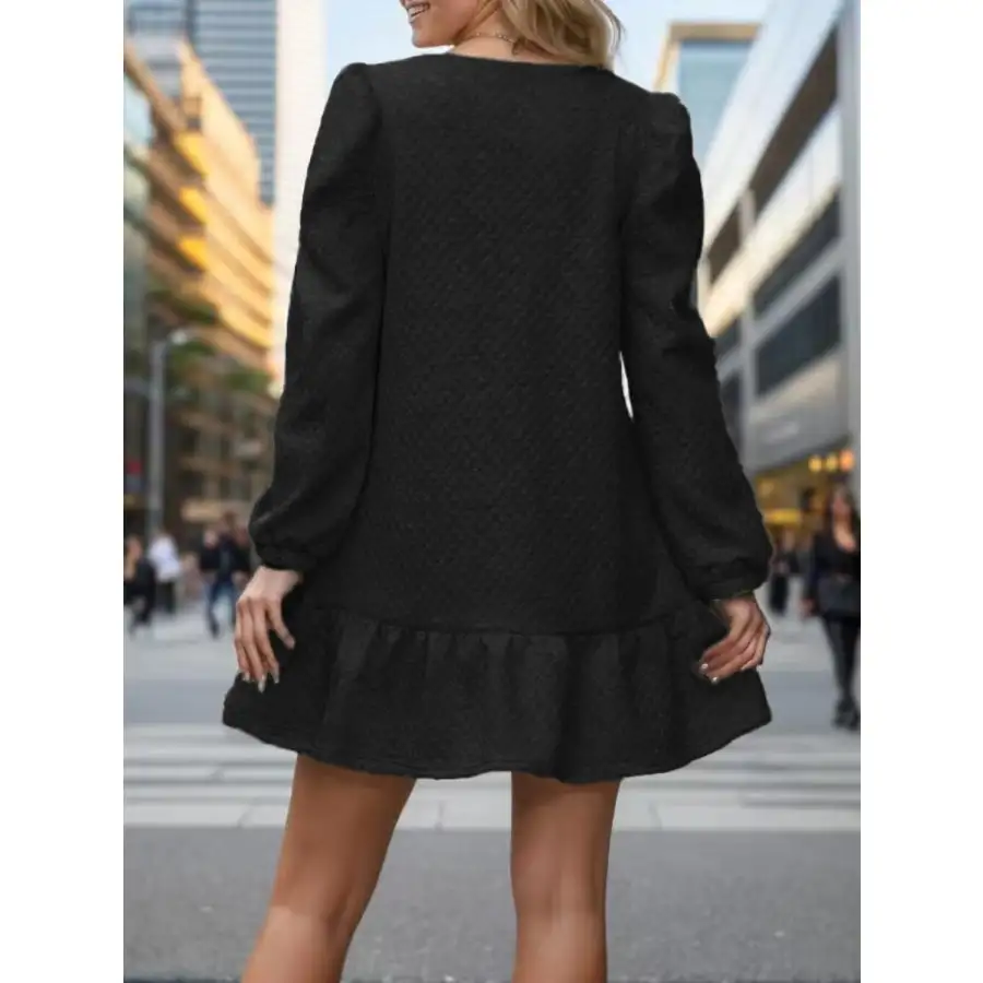 Polished Everyday Round Neck Long Sleeve Mini Dress