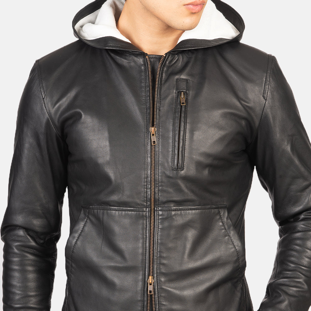 Men's Structured Bomber Hooded Leather Jacket