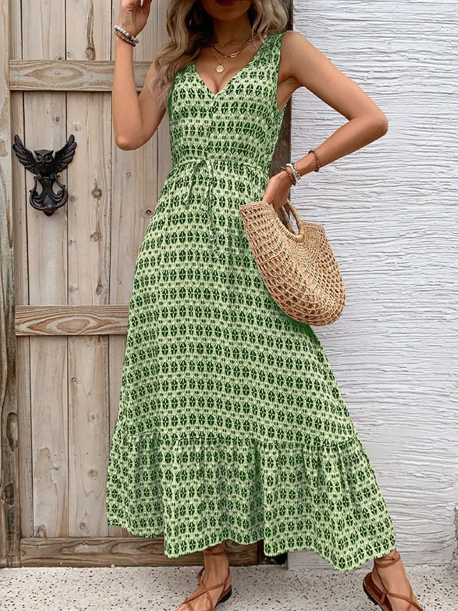 High Printed Sleeveless Neck Maxi Dress