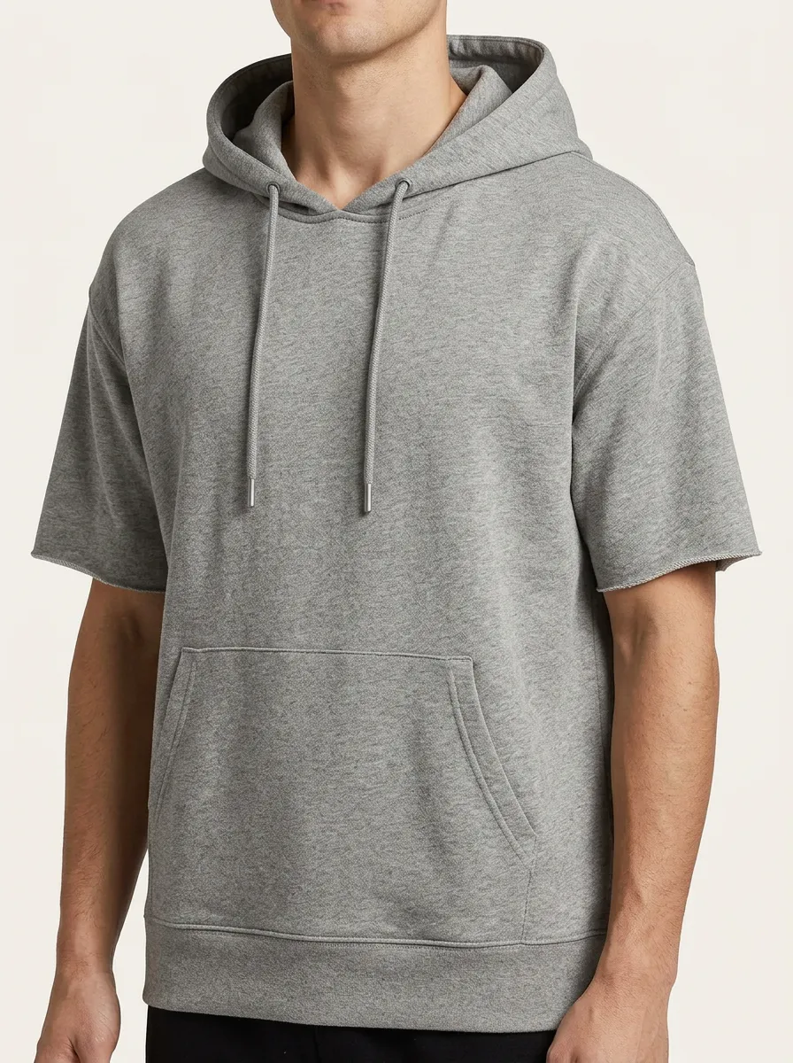 Classic Short Sleeve Raw Edge Street Look Men's Hoodie