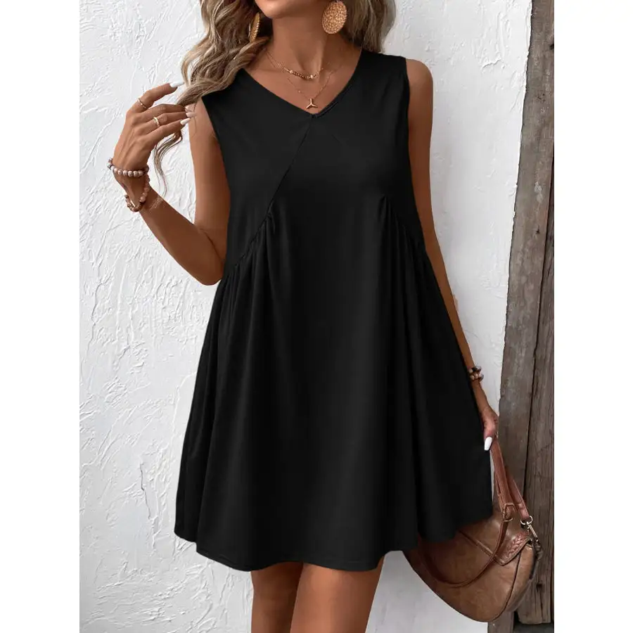 Ruched V-Neck Sleeveless Mini Dress