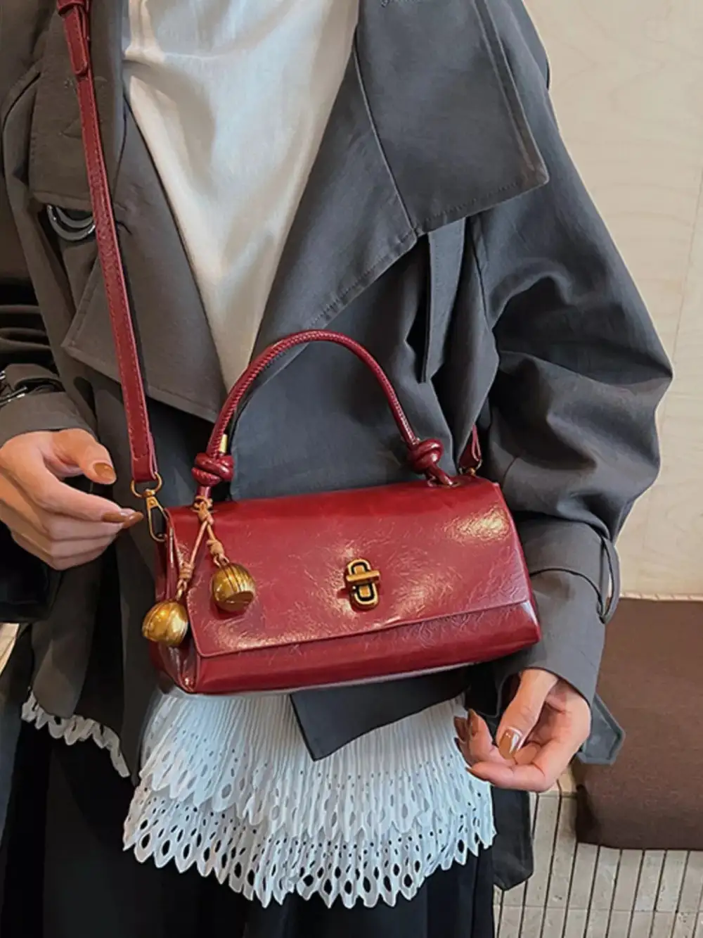 Women's Faux Leather Crossbody Bag with Accents