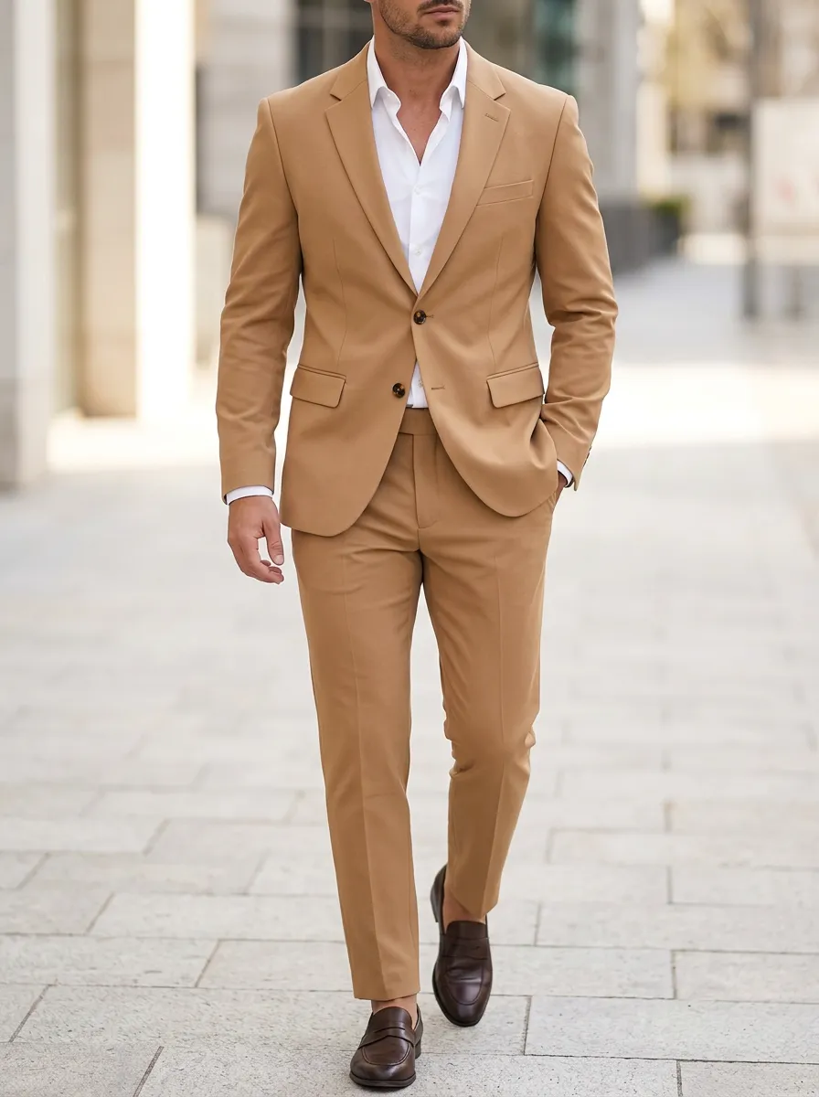 Notch-Lapel Two-Button Single-Breasted Slim-Fit Men's Two-Piece Suit Set