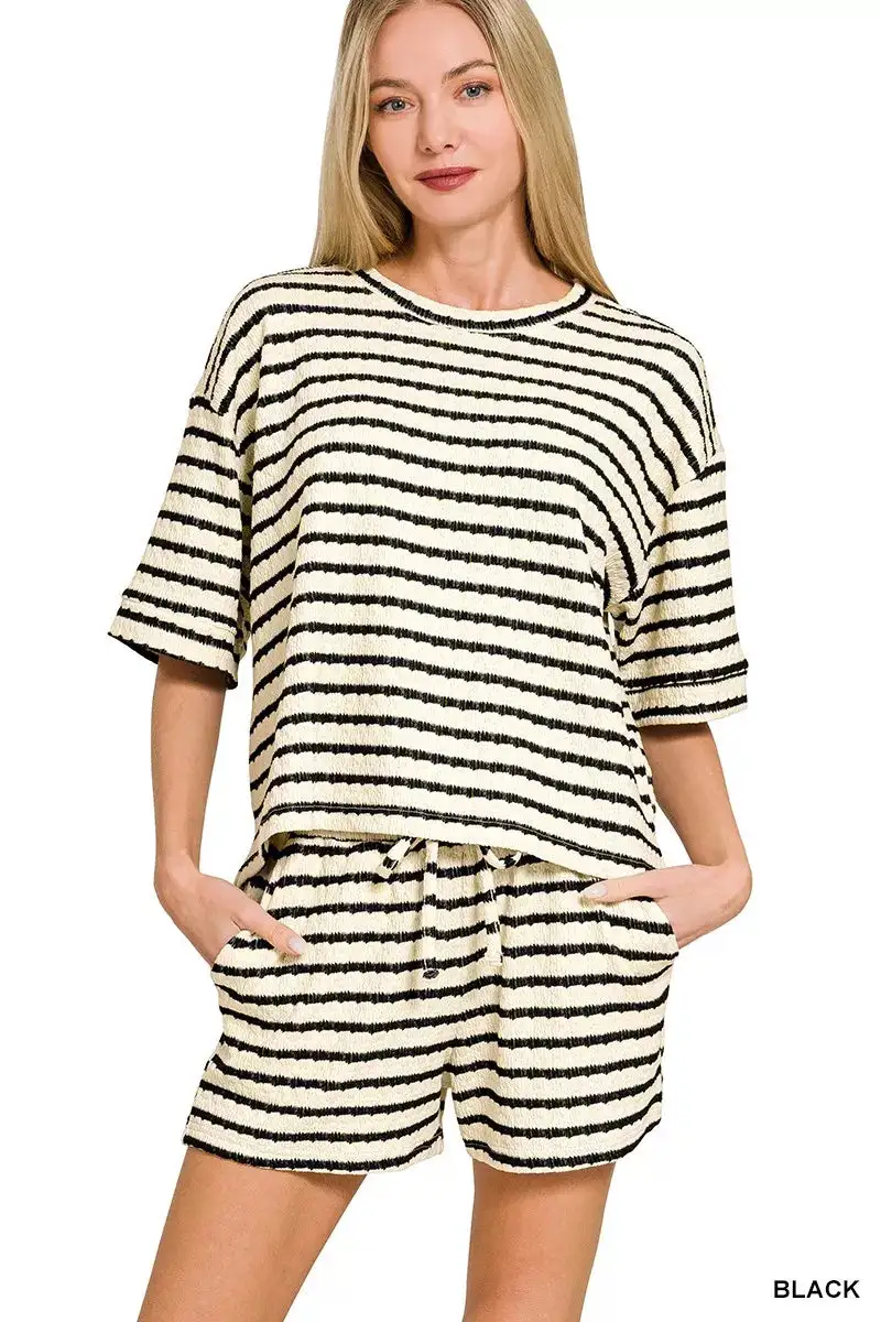 Classic Striped Short Sleeve Tee and Shorts Set