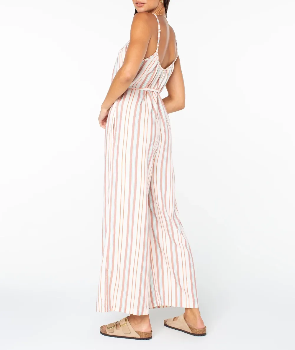 Striped Elastic Waist Cinching Long One-Piece Dress